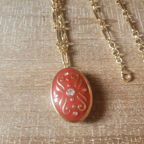 Chunky Gold Tone Chain & Pendant/Locket Necklace. Rhinestone center. Brand new. - Picture 5 of 9
